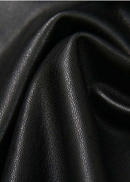 Black Elastic Waist Lace Patchwork Faux Leather Skirt Spring