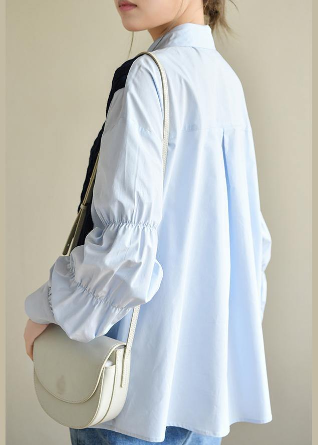 Unique Cinched Peter Pan Collar Shirt Blue