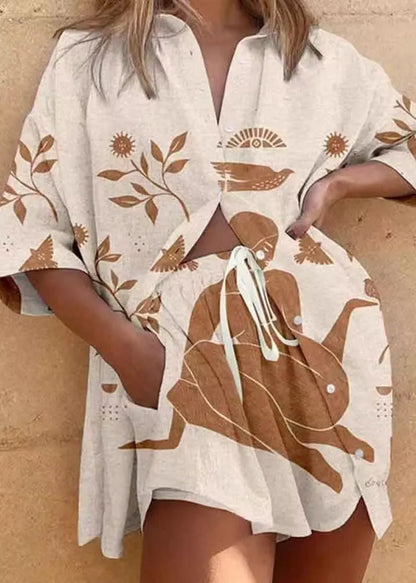 Unique Oversized Print Linen Sets 2 Pieces Summer