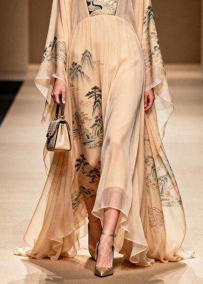 Asymmetrical Print Patchwork Chiffon Dress Spring