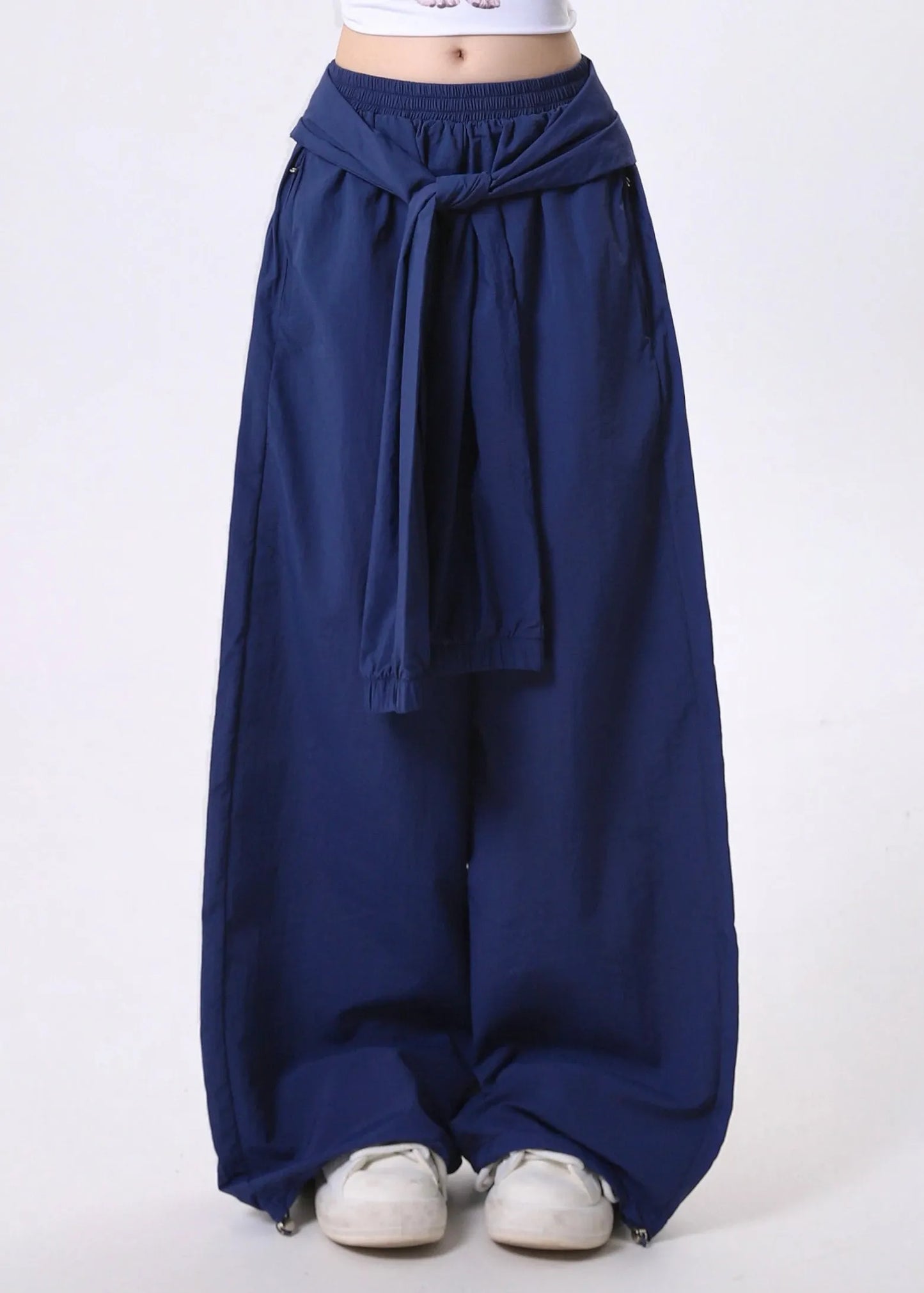 Original Black Strap Design Draping Wide Leg Pants Spring