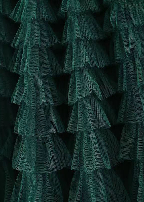 Black Wrinkled High Waist Patchwork Tulle Skirt Spring