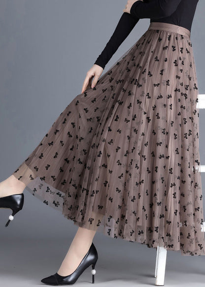 Modern Chocolate Print Draping Tulle a Line Skirts Spring