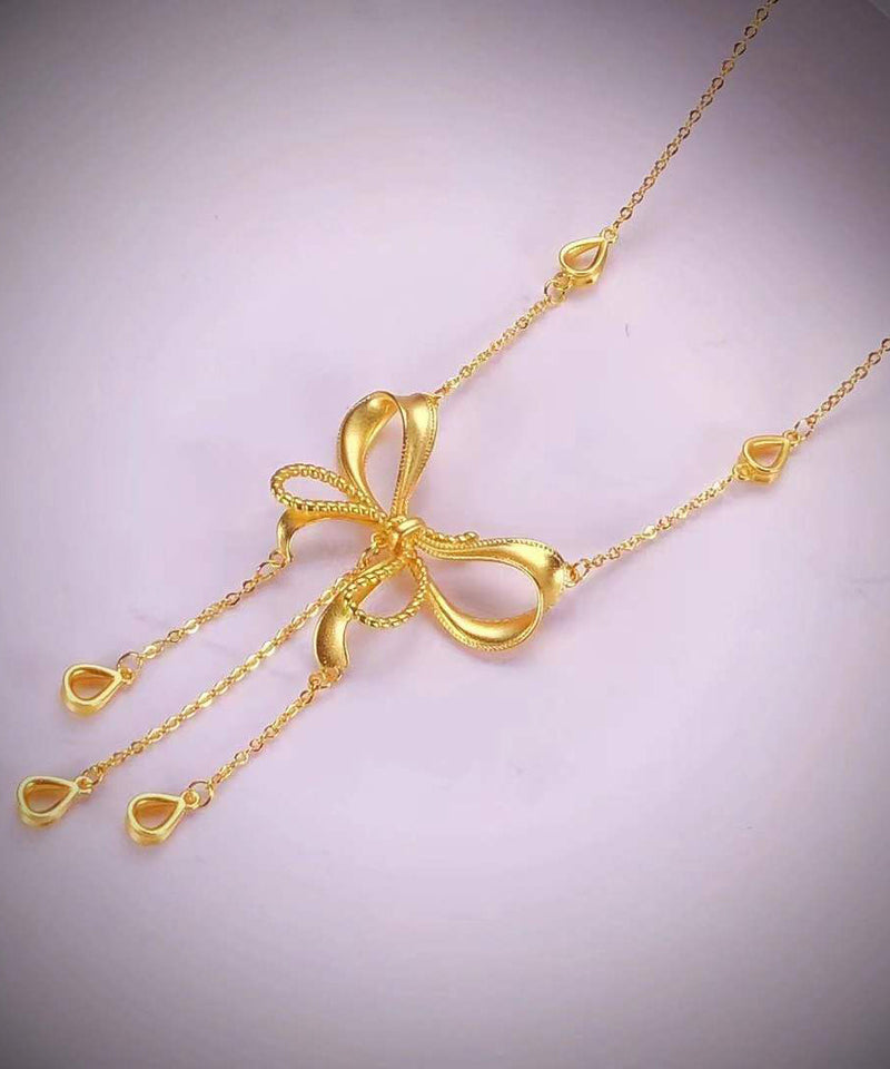 Gold Copper Overgild Bow Love Tassel Pendant Necklace