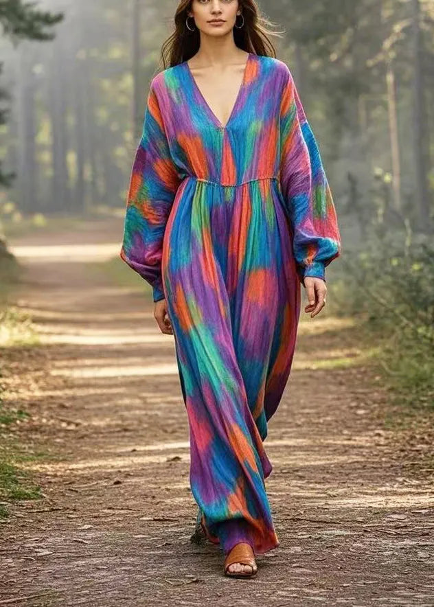 Navy Oversized Tie Dye Cotton Long Dress Spring