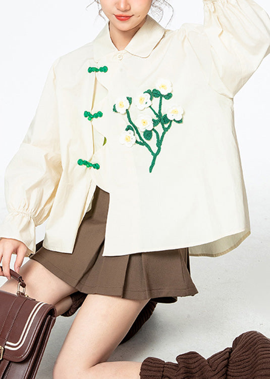 Apricot Peter Pan Collar Cotton Shirt Long Sleeve