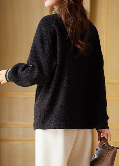 Black Peter Pan Collar Faux Fur Pullover Sweatshirt Fall