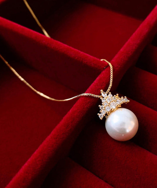 Gold Sterling Silver Overgild Pearl Pendant Necklace