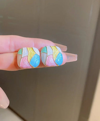 New Alloy Enamel Square Contrast Color Stud Earrings Female Sweet