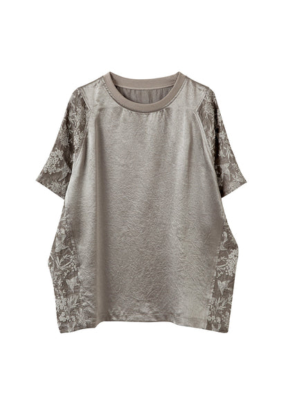 New O Neck Jacquard Patchwork Cotton T Shirt Top Summer