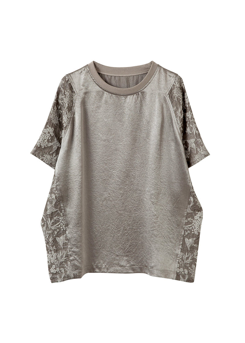 New O Neck Jacquard Patchwork Cotton T Shirt Top Summer