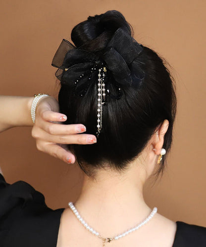 Black Acrylic Tulle Pearl Tassel Hairpin