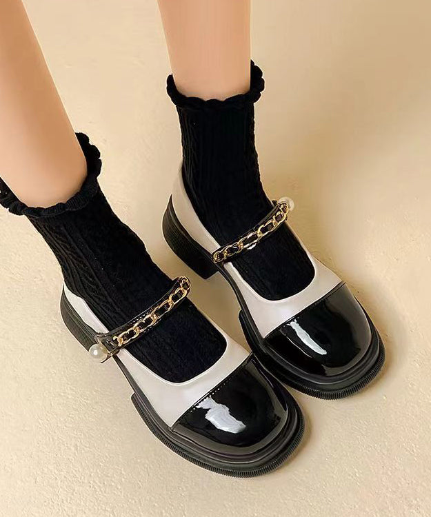 Black Pearl Splicing Buckle Strap Chunky Loafer Shoes