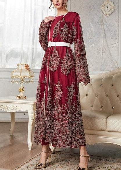 French Orange Embroidered Tulle Two Piece Suit Spring