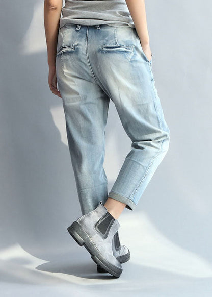 Light Blue High Waist Cotton Denim Pants Fall