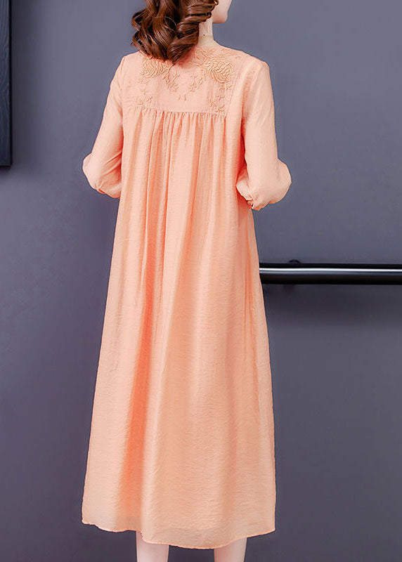 Orange Tasseled Embroideried Patchwork Silk Dress Half Sleeve