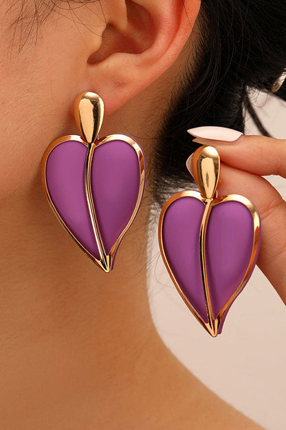 Resort-style Lacquered Color-blocked Heart-shaped Earrings