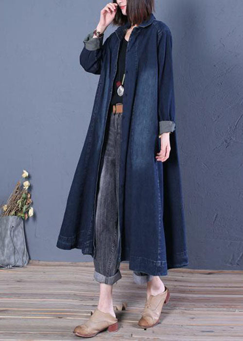 Boutique Blue Peter Pan Collar Patchwork Denim Trench Coats Spring