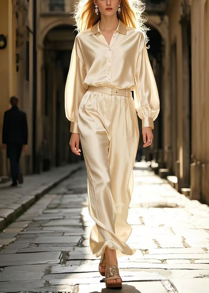 Classy Champagne Draping Silk Two Pieces Set Spring