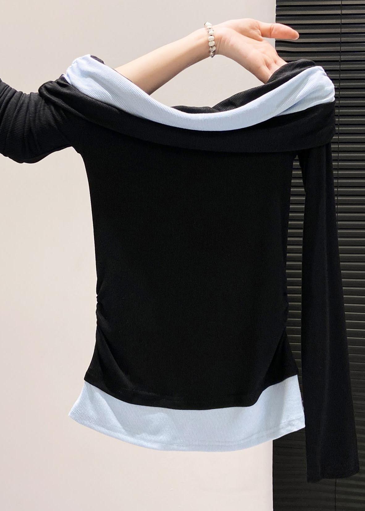 Diy Black Cold Shoulder Patchwork Cotton Shirt Top Fall