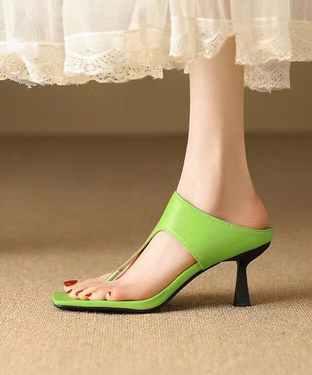 Green High Heel Flip Flops Faux Leather