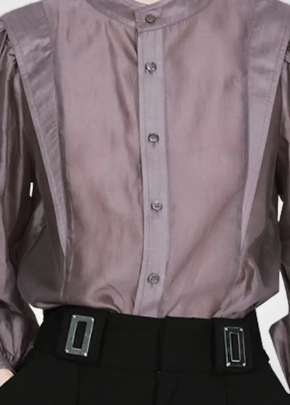 Grey Purple Peter Pan Collar Patchwork Shirt Tops Long Sleeve
