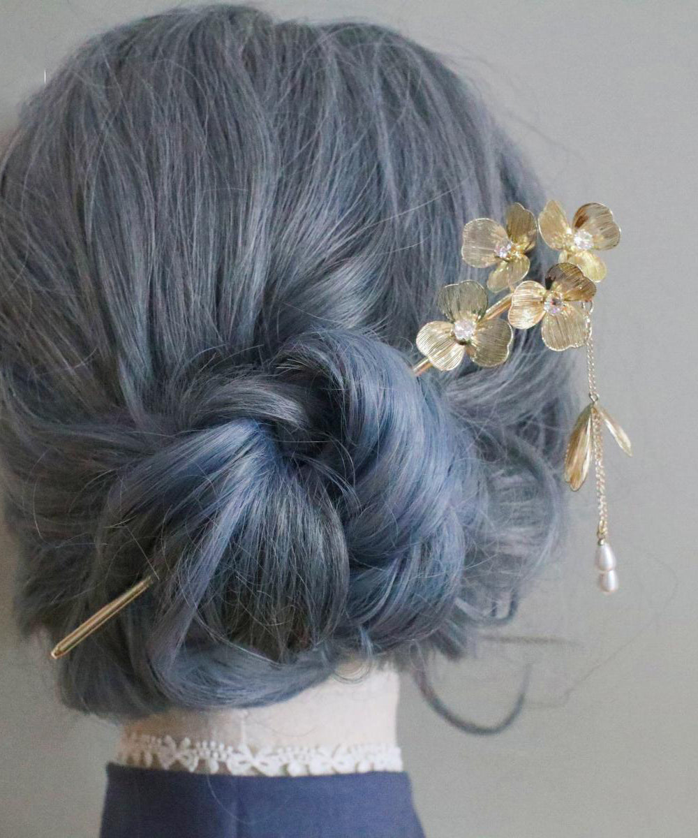 Chinese Style Gold Metal Pearl Tassel Hairpin
