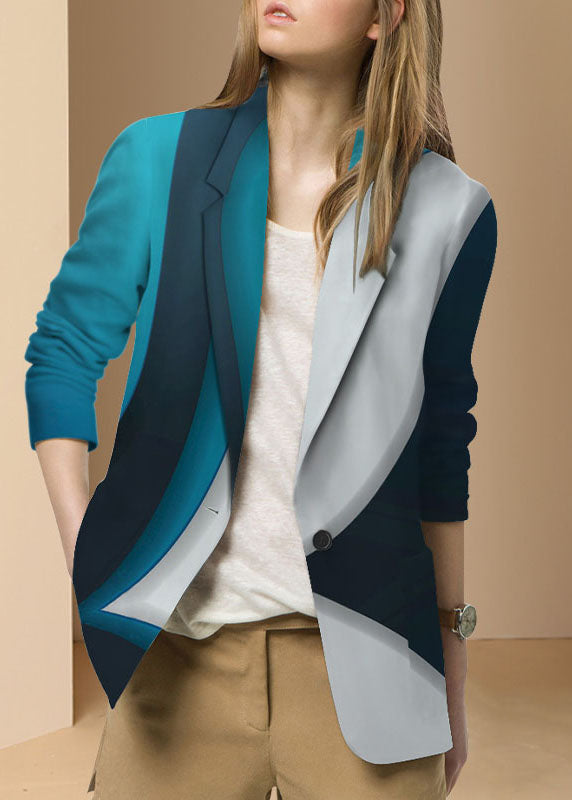 Wommen Colorblock Button Peter Pan Collar Print Western-style Clothes Coat Long Sleeve