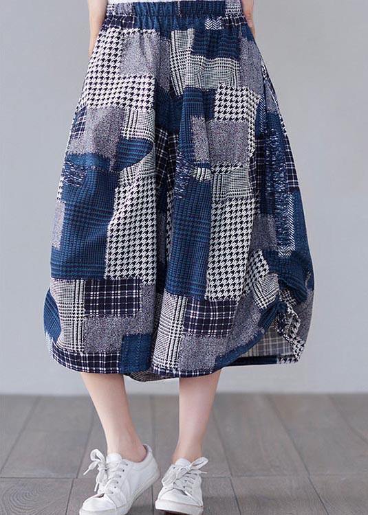 Blue Plaid Cinched Summer Cotton Linen Pants