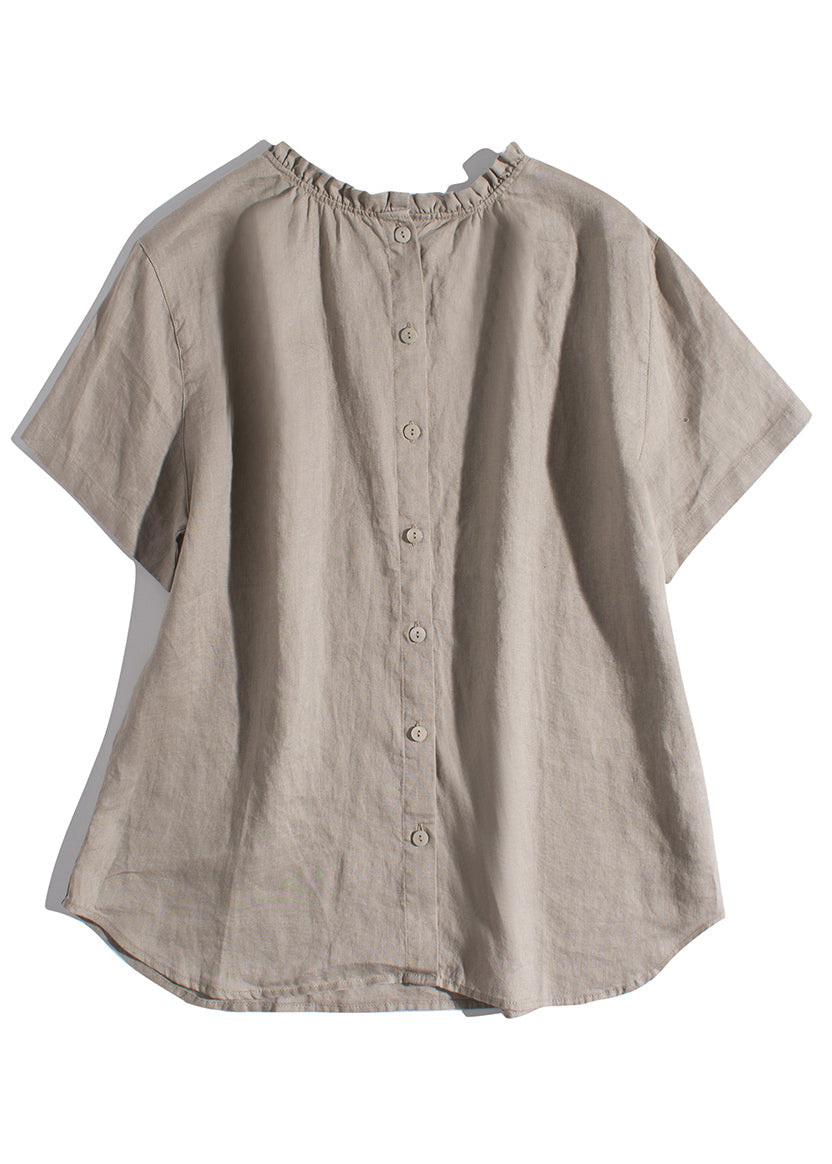 Simple Pink Ruffled Wear on Both Sides Linen Blouses Summer