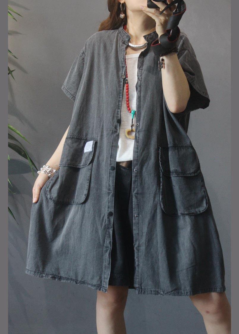 Large Pocket Grey Denim Dress