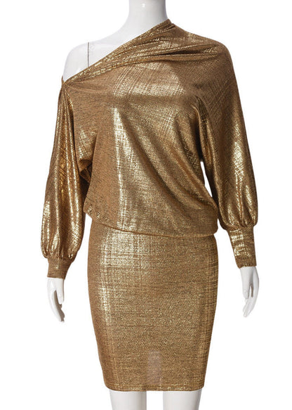 Unique Gold Asymmetrical Tunic Mid Dress Fall