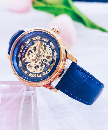 Red Stainless Steel Sapphire Crystal Patchwork Dermis Zircon Hollowed Out Watch