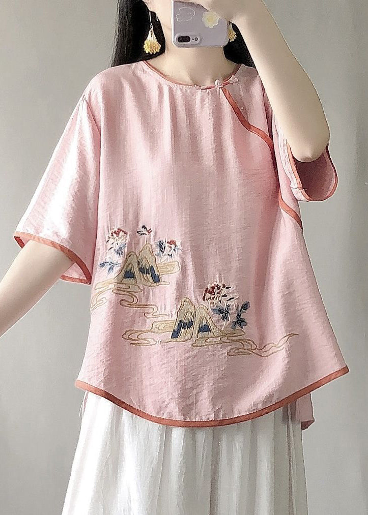 Diy Green Embroideried Chinese Button Cotton Shirt Summer