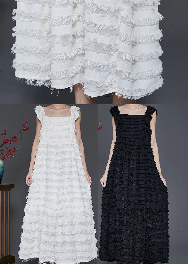 White Tasseled Cotton Summer Dresses Sleeveless