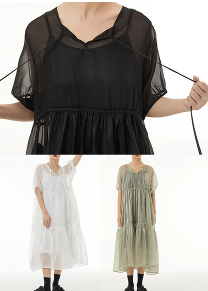 Fine Black Oversized Patchwork Tulle Holiday Dress Two-piece Set Summer