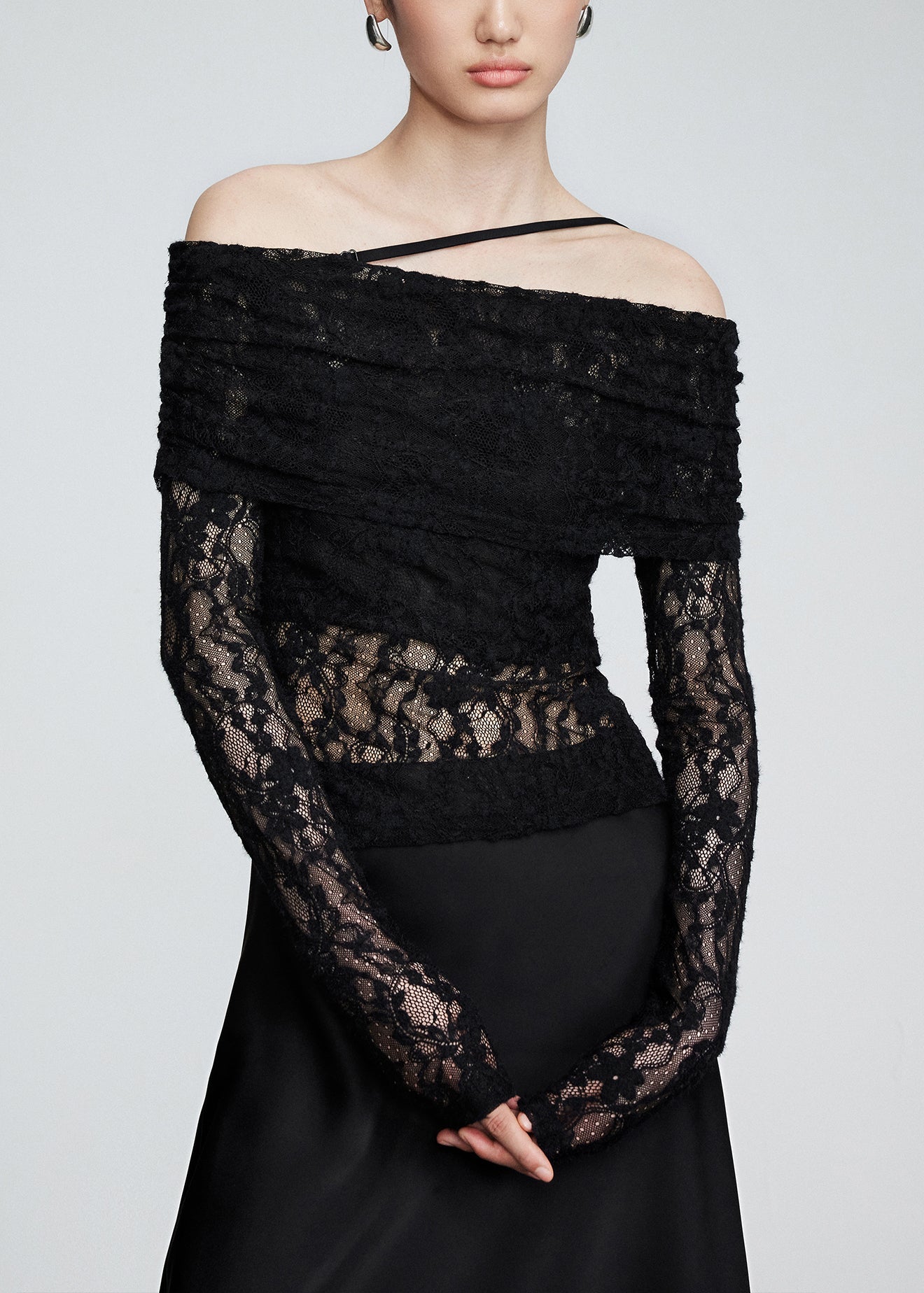White Cold Shoulder Slim Fit Lace T Shirts Fall