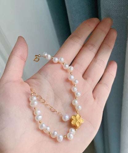 Fine White 14k Gold Pearl Woven Chain Bracelet
