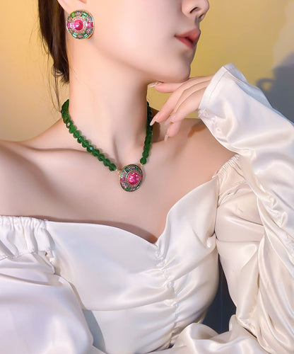 New Green Alloy Inlaid Crystal Beading Pendant Necklace