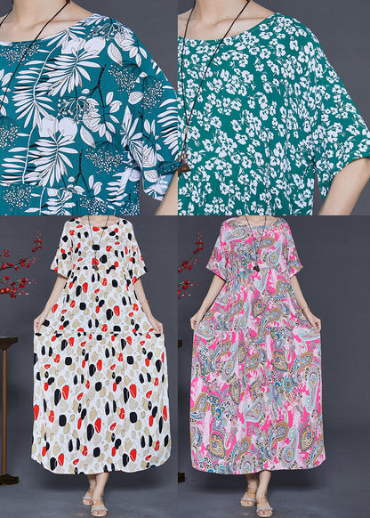 Pink Oversized Print Cotton Ankle Dress Summer