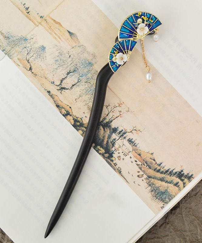 Handmade Black Sandalwood Pearl Tassel Hairpin