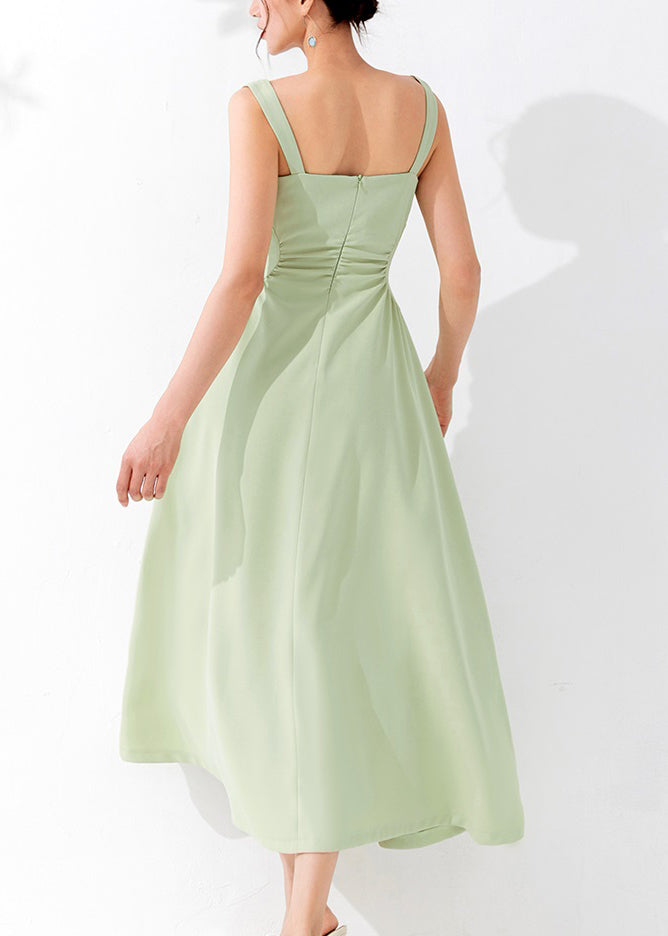 Green Cold Shoulder High Waist Dresses Sleeveless