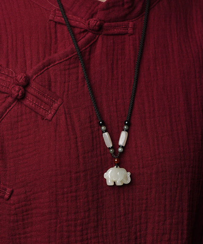 Diy Hand Knitting Jade Little Elephant Pendant Necklace