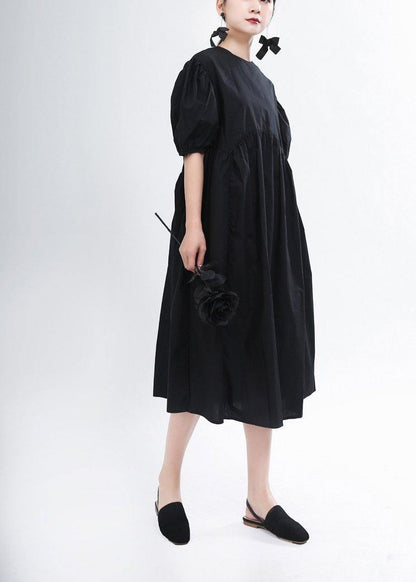 Handmade Black O-neck Long Summer Cotton Dress