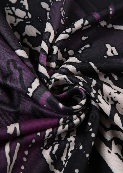 Retro Purple Print Elastic Waist Cotton Maxi Skirts Summer