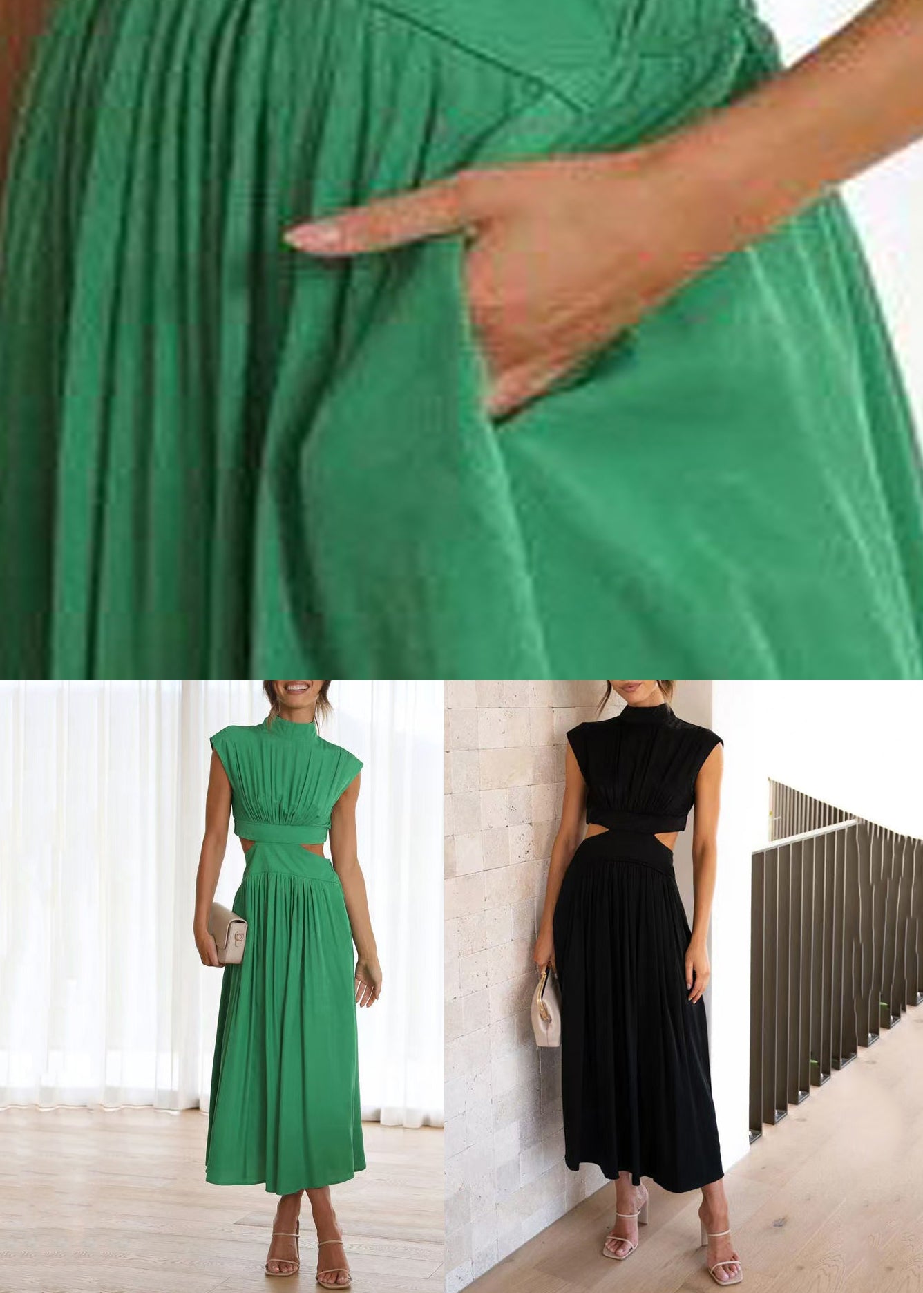 Black Pockets Cotton Summer Long Dresses Hollow Out
