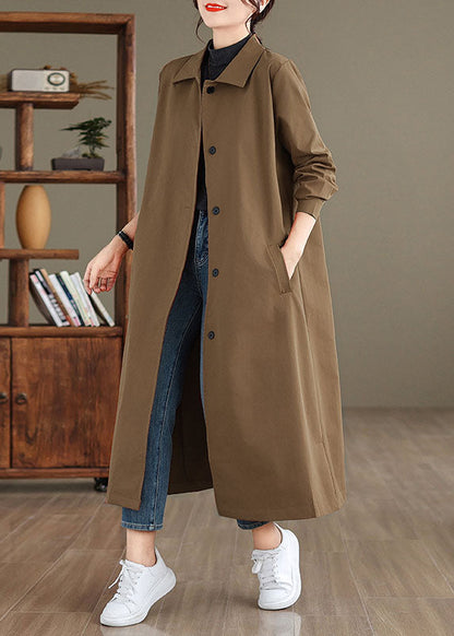 Red Peter Pan Collar Pockets Long Trench Coat Long Sleeve
