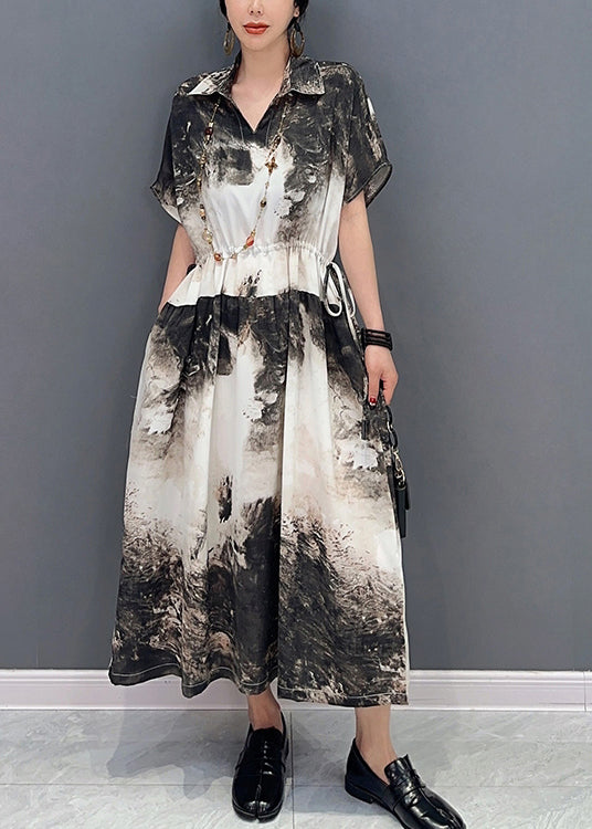White Peter Pan Collar Tie Dye Cotton Cinched Dresses Summer