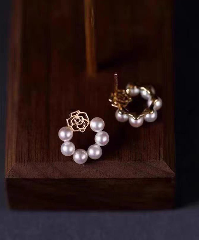 Vogue White Stelring Silver Overgild Pearl Hoop Earring