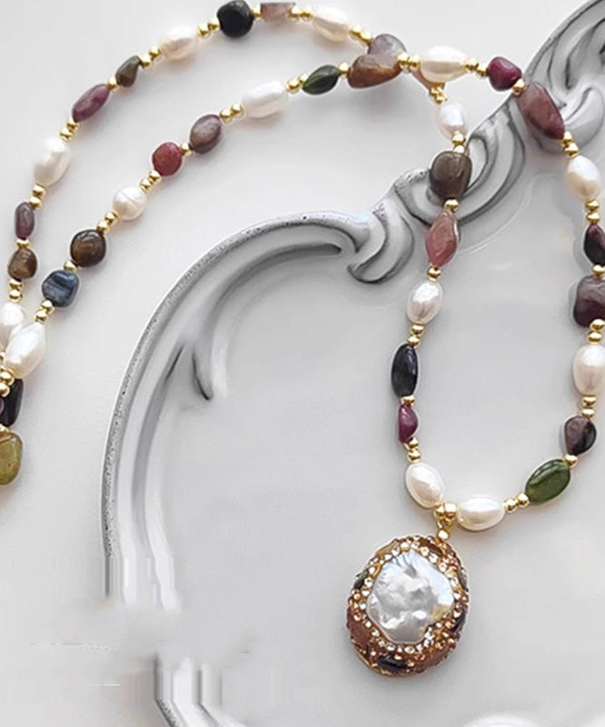 French Style Baroque Tourmaline Pearl Necklace